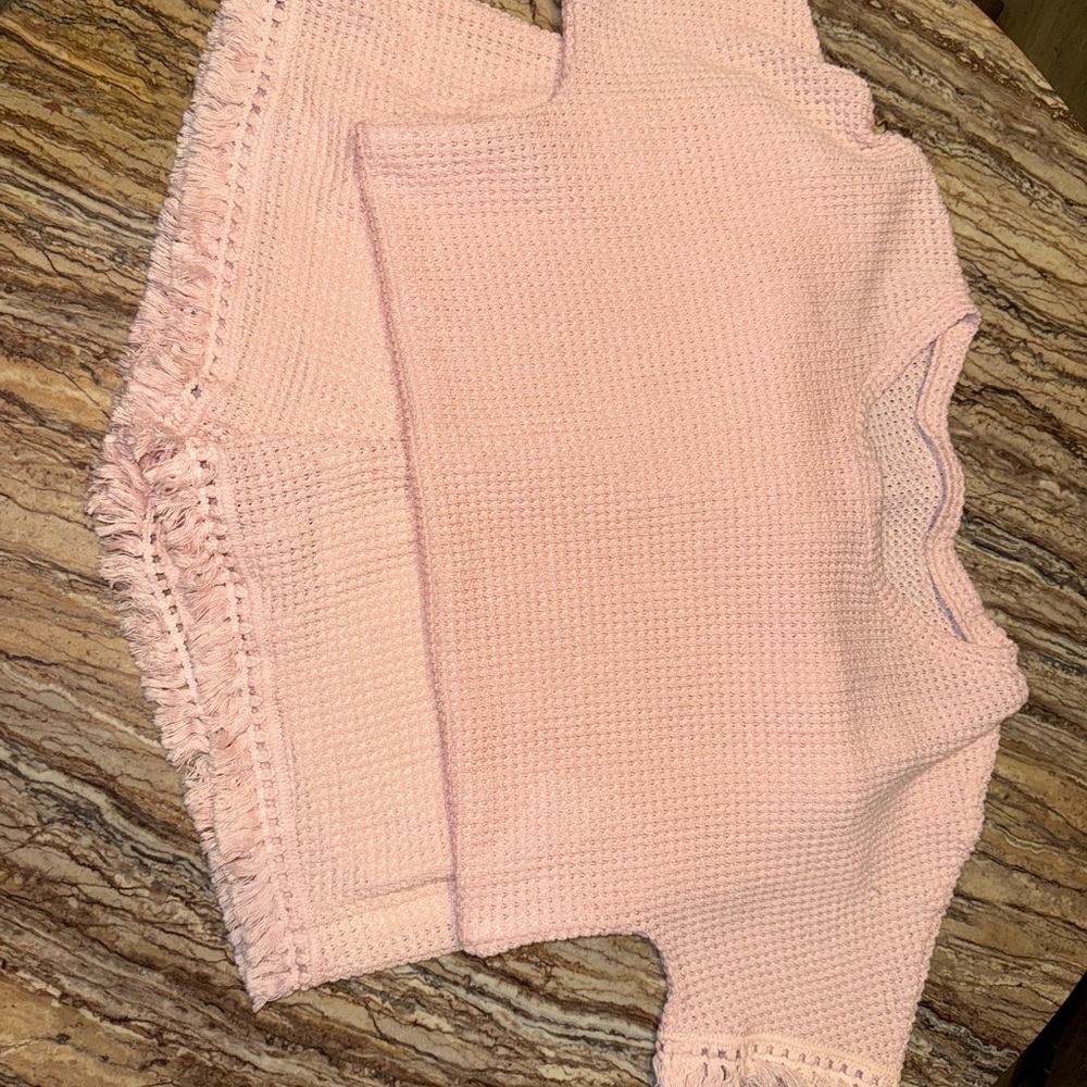 Pink Knit Fringe Sweater